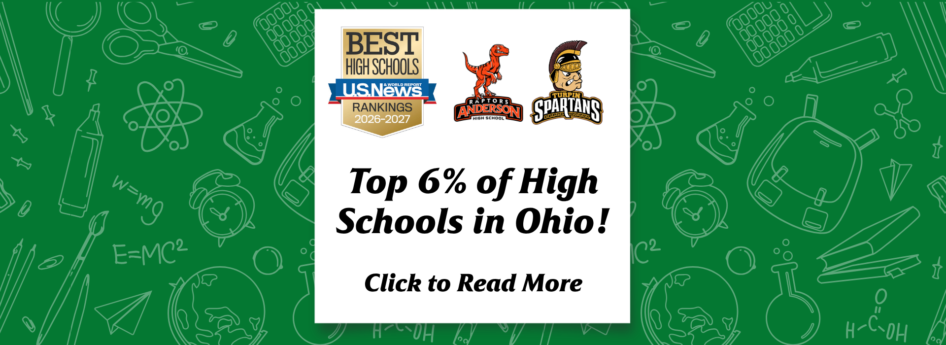 cover graphic that has the Anderson logo, Turpin logo and the U.S. news and world report best high school 2026-2027 badge and the text that says "Top 6% of high schools in Ohio; click to read more"